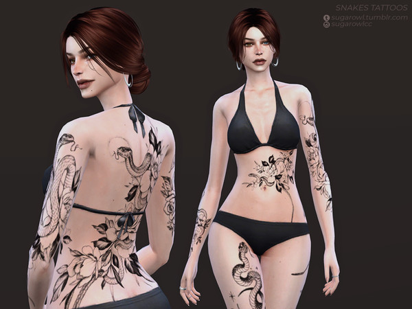 Sims 4 — Snakes tattoos by sugar_owl — - 10 swatches: all in one and separated designs - compatible with all skintones