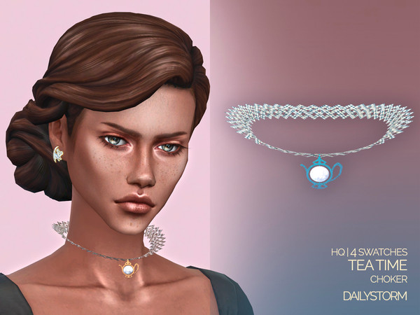 Sims 4 — Tea Time Choker by DailyStorm — Fabric choker with teapot pendant. Available in 4 colors. - new mesh - all LODs