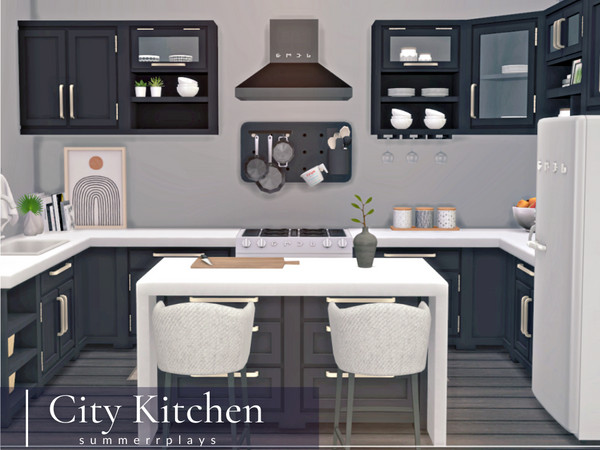 Sims 4 — City - Kitchen by Summerr_Plays — This black modern kitchen is perfect for a smaller home or an apartment. Check