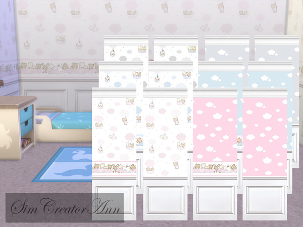 Sims 4 — Nursery wallpaper by Sim_Creator_Ann — A nursery wallpaper, some with cute bears and clouds, others only clouds.