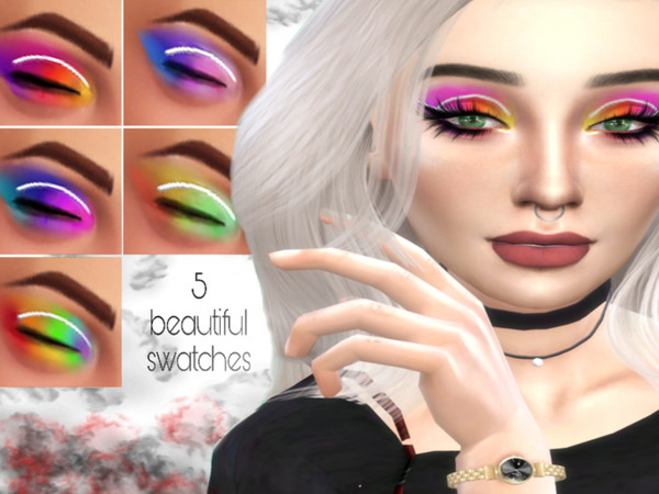 Sims 4 — Bright, Bold and Beautiful Eyeshadows by _alttrait_ — 5 swatches of vibrant cut crease eyeshadows! I was first