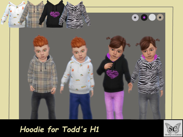 Sims 4 — Hoodie for Todd's H1 by Shellty — 4 Swatches of hoodies with patterns Only for toddlers