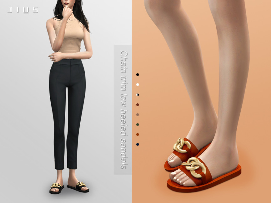 The Sims Resource Jius Chain Trim Low Heeled Sandals 01