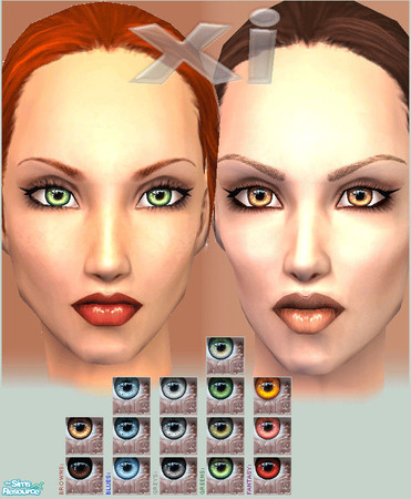 Sims 2 — XI series eyes by Staramime — Highly detailed. 15 eyes total: 2 brown, 3 blue, 3 green, 3 grey & 3 fantasy.