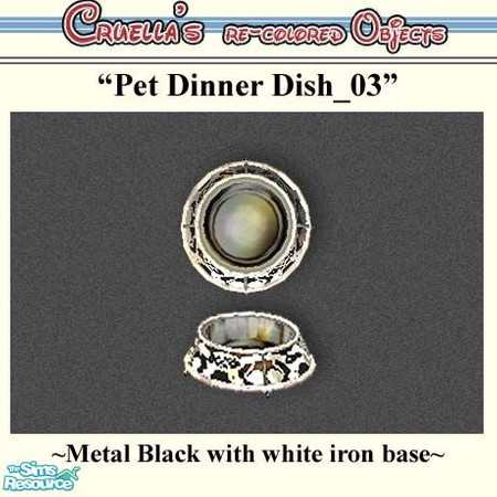 Sims 2 — am_petdinnerdish_03 by Cruella — Black metal dish with White iron base. Expensive pet dinner dish. 