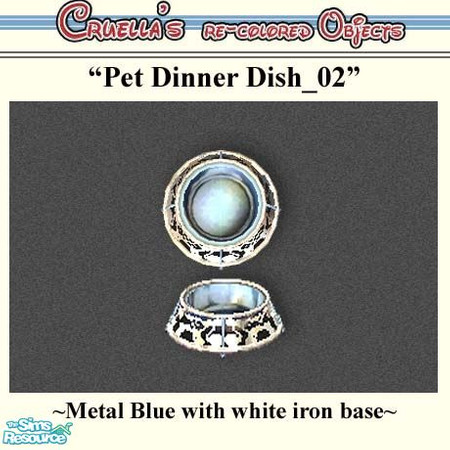 Sims 2 — am_petdinnerdish_02 by Cruella — Blue metal dish with White iron base. Expensive pet dinner dish. 