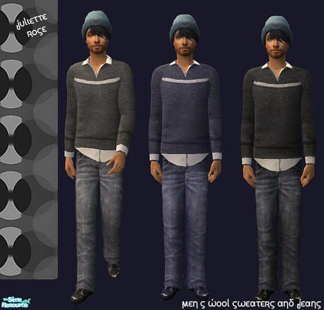 Sims 2 — Wool Sweaters and Jeans by JulietteRose — A set of three cozy, sweater and jean sets for men. Enjoy!