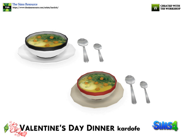 Sims 4 — kardofe_Valentine's Day Dinner_Consomme by kardofe — Soup plate, with croutons and spoons, in two colour
