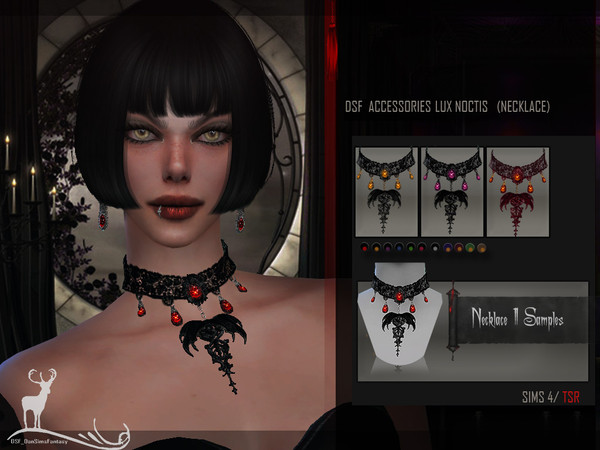 Sims 4 — DSF ACCESSORIES LUX NOCTIS NECKLACE by DanSimsFantasy — Lace necklace, exhibits 5 gems and a mysterious symbol.