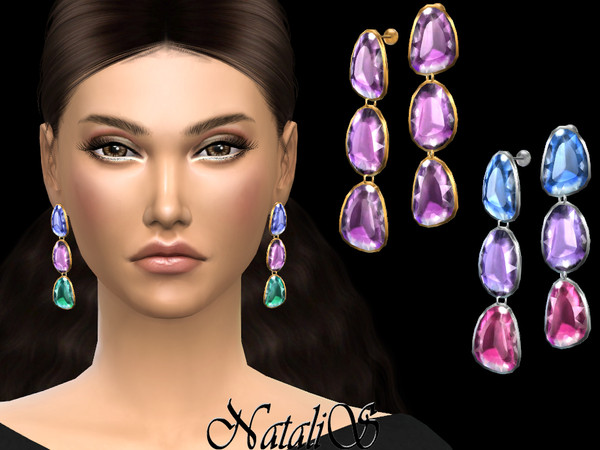 Sims 4 — NataliS_Mixed color gemstone drop earrings by Natalis — NataliS_Mixed color gemstone drop earrings. FT-FA-FE. 5