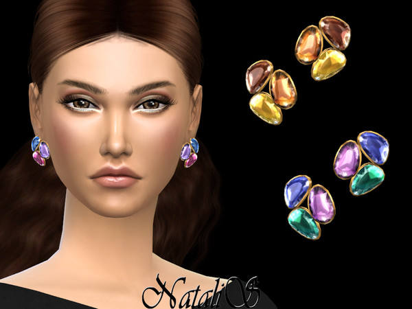 Sims 4 — NataliS_Mixed color gems stud earrings by Natalis — NataliS_Mixed color gems stud earrings. FT-FA-FE 5 colors.