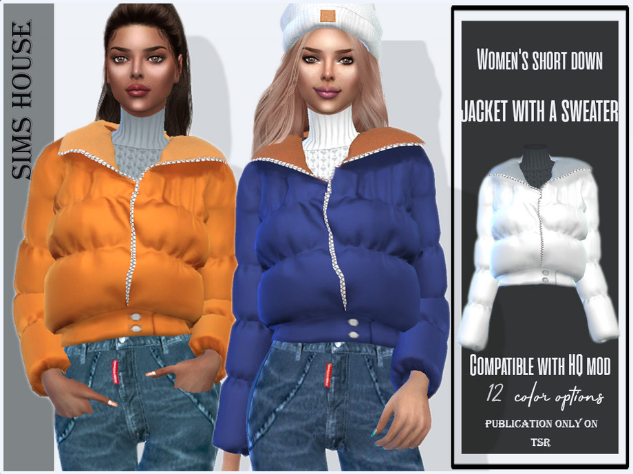 The Sims Resource Womens Short Down Jacket With A Sweater