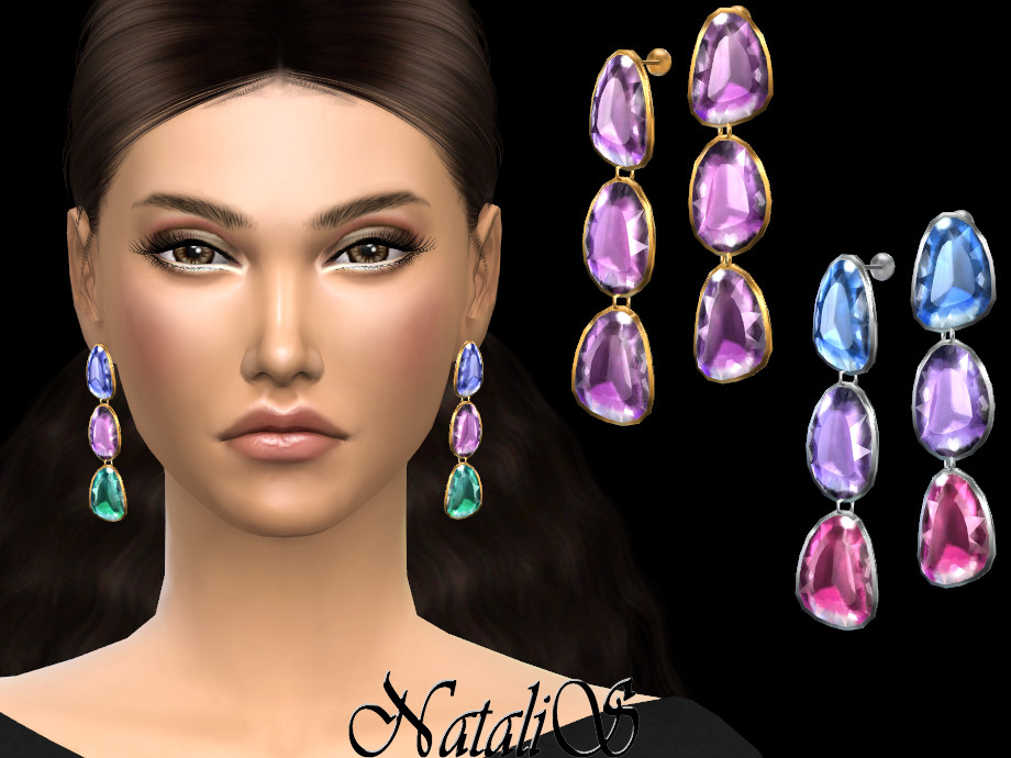 Sims 4 - NataliS_Mixed color gemstone drop earrings by Natalis - NataliS_Mi...