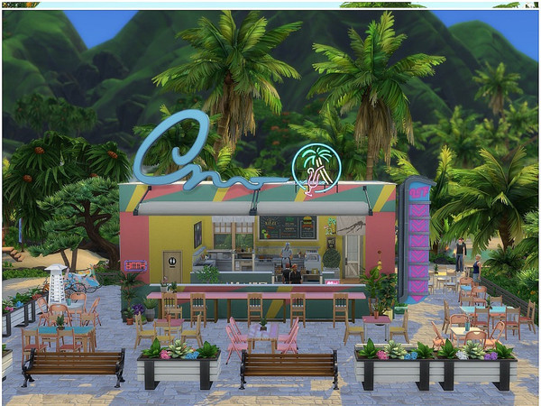 Sims 4 — Pink Restaurant  by lotsbymanal — A small modern restaurant with outdoor seats..
