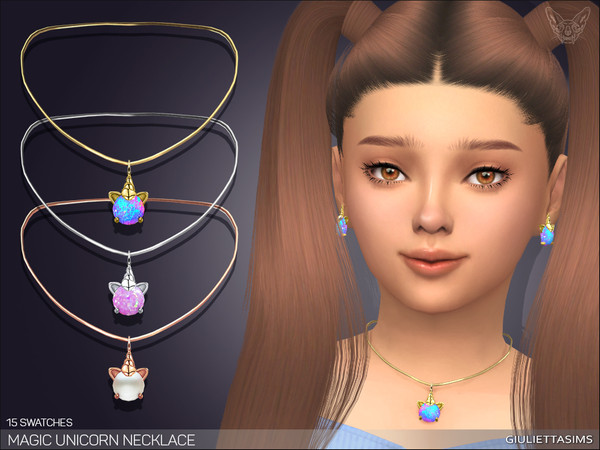 Sims 4 — Magic Unicorn Necklace For Kids by feyona — This necklace comes with 15 swatches:12 swatches with opal stones