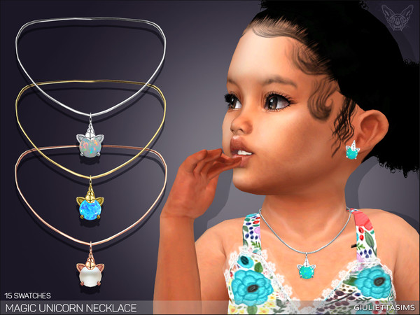 Sims 4 — Magic Unicorn Necklace For Toddlers by feyona — This necklace comes with 15 swatches:12 swatches with opal