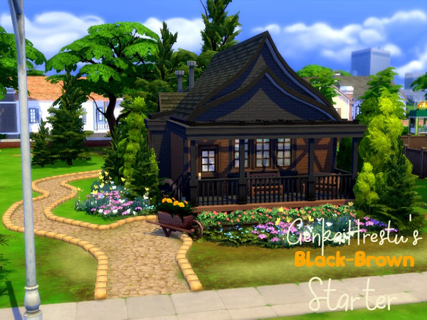 Sims 4 — Black-brown starter by GenkaiHaretsu — Small starter house- Daisy Hovel renovation