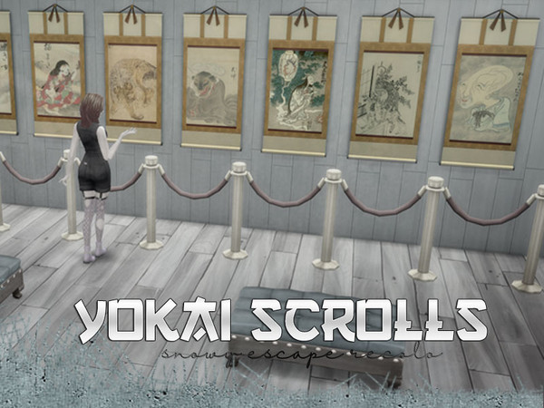 Sims 4 — Yokai Scrolls by Arthermyst — I present you, a Set of scrolls with Yokai Illustrations ... Whut, did those eyes