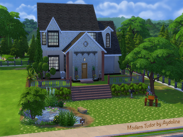 Sims 4 — Modern Tudor by aydoline — Residential Traits:Sunny Aspect,Home Studio,Homey. I tried to build a modern tudor