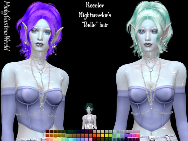 Sims 4 — Retexture of Belle hair by Nightcrawler by PinkyCustomWorld — - Recolor in 72 different colors - Custom