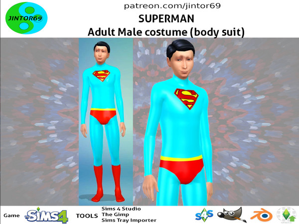 Sims 4 — Superman by jintor — Costume Adult Male Full body Suit