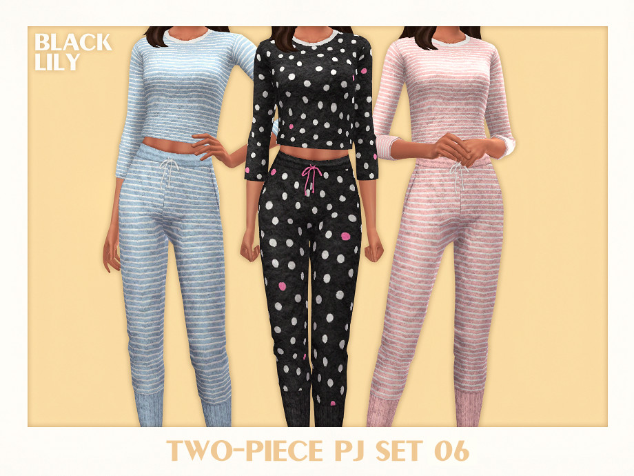 Sims 4 — Two-Piece PJ Set 06 by Black_Lily — YA/A/Teen 3 Swatches New item Edited EA mesh by me