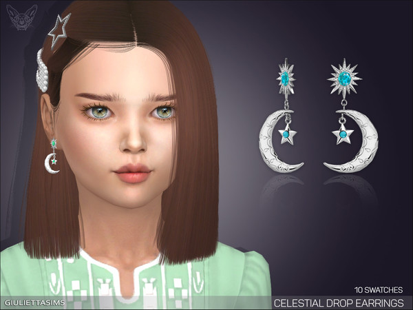 Sims 4 — Celestial Drop Earrings For Kids by feyona — * 10 swatches * Base game compatible, feminine style choice,