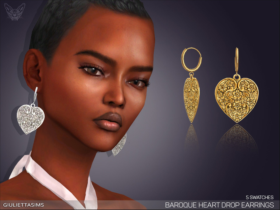 The Sims Resource - Baroque Heart Drop Earrings