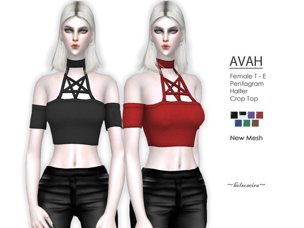 Sims 4 — AVAH - Gothic Pentagram Top by Helsoseira — Style : Cold shoulder halter pentagram gothic top Name : AVAH Sub