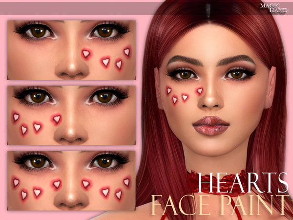 Sims 4 — [MH] Hearts Face Paint by MagicHand — --3 swatches-- --Compatible with HQ settings-- --CAS thumbnail-- --Skin