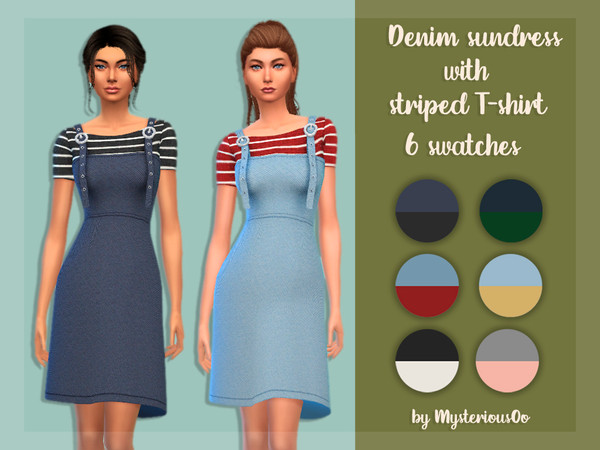 The Sims Resource - Denim sundress with striped T-shirt