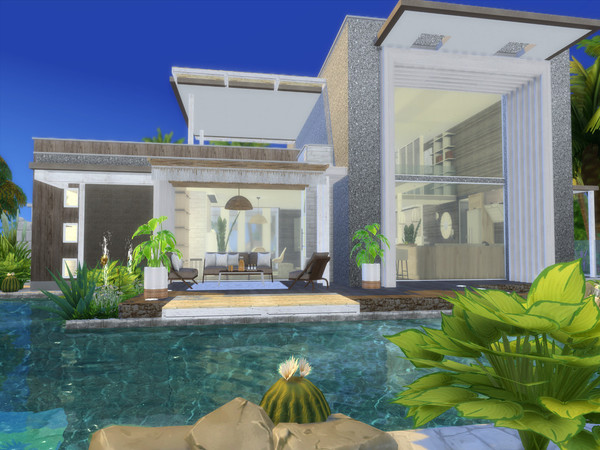 Sims 4 — Sunset Breeze by Suzz86 — Modern Home featuring kitchen,breakfast bar,dining area and livingroom. 2 Bedroom 1