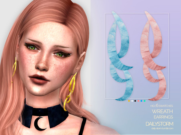 Sims 4 — Wreath Earrings by DailyStorm — Large earrings with metal petals. Available in 6 metal colors. - new mesh - all