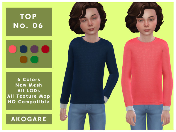 Sims 4 — Akogare Top No.06 by _Akogare_ — Akogare Top No.06 - 6 Colors - New Mesh (All LODs) - All Texture Maps - HQ