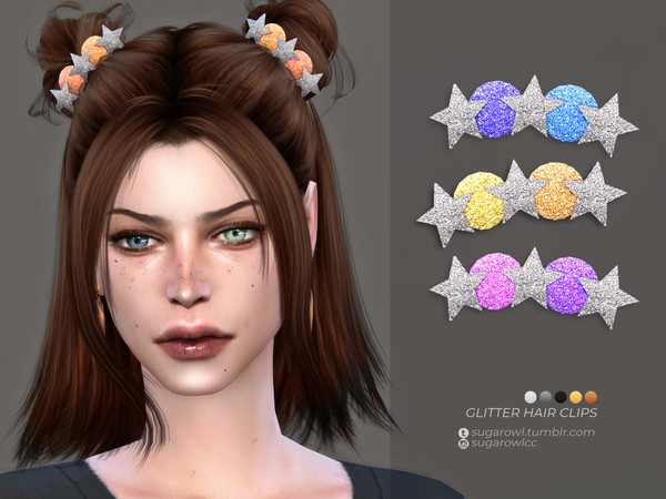 Sims 4 — Glitter hair clips by sugar_owl — - new mesh - base game compatible - all LODs - 15 swatches - HQ compatible -