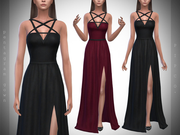 Sims 4 — Pentagram Gown. by Pipco — A trendy gown in 10 swatches. Base Game Compatible New Mesh All Lods Shadow,