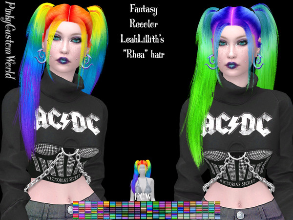 Sims 4 — Fantasy Retexture of Rhea hair by LeahLillith by PinkyCustomWorld — - Recolor in 72 different colors - Custom