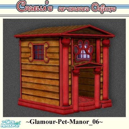 Sims 2 — am_glamour_pet_manor_06 by Cruella — Brown stained wood with red trim. Doll up your backyard with these posh pet