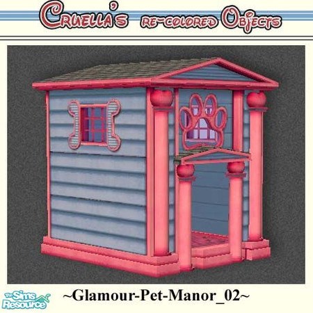 Sims 2 — am_glamour_pet_manor_02 by Cruella — Blue with pink trim. Doll up your backyard with these posh pet houses.