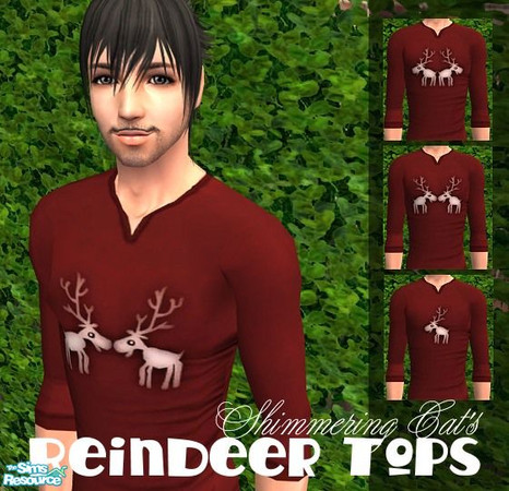 Sims 2 — Reindeer Tops by shimmeringcat — For Christmas, get your Sim guys adorable Reindeer Tops! 3 designs in total.