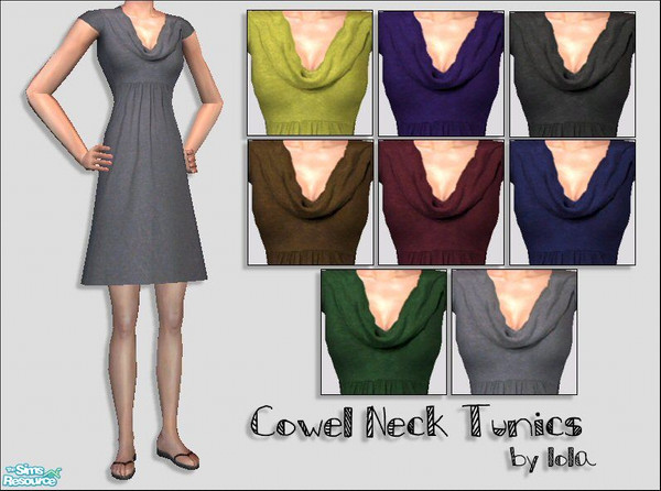 Sims 2 — Cowel Neck Tunics by Lola — Eight This Season Must Have Colours Of A Cowel Neck Wollen Dress With Tights,