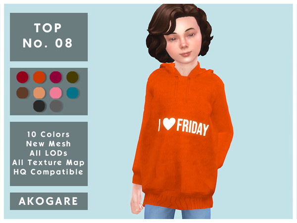 Sims 4 — Akogare Top No.08 by _Akogare_ — Akogare Top No.08 - 10 Colors - New Mesh (All LODs) - All Texture Maps - HQ
