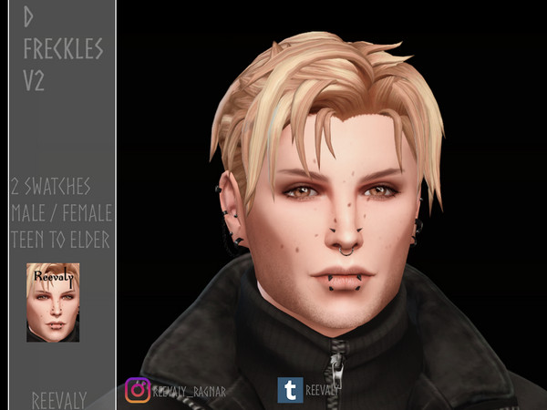 Sims 4 — D Freckles V2 by Reevaly — 2 Swatches. Teen to Elder. For Male and Female. Base Game compatible. Please do not
