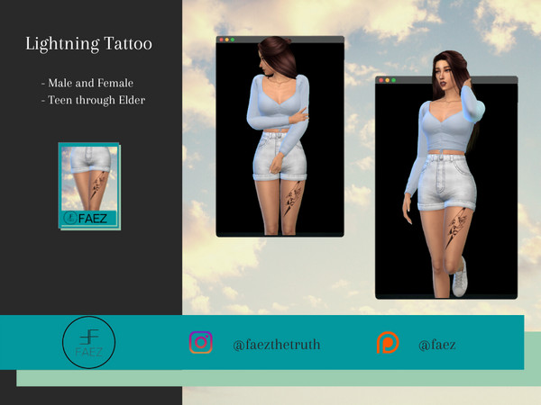 Sims 4 — Lightning Tattoo by _Faez_ — - Teen through Elder - For Male and Female Hope you like it! 