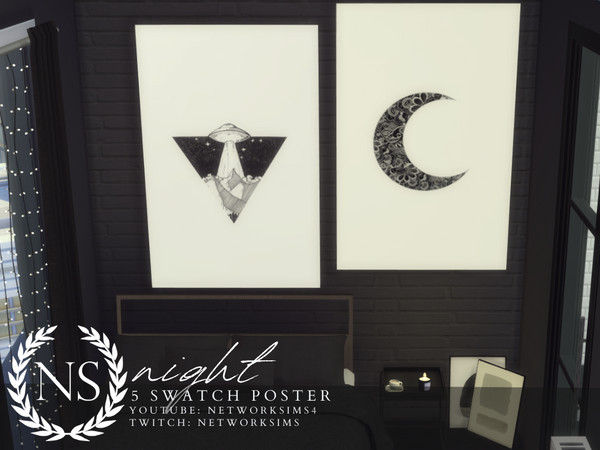 Sims 4 — Night Posters - Networksims by networksims — A poster with 5 black and white space designs.