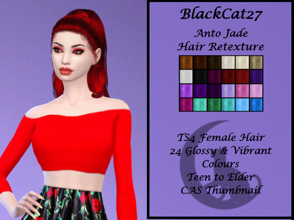 Sims 4 — BlackCat27 Anto Jade Hair Retexture by BlackCat27 — retextured with 24 glossy and vibrant colours Teen to elder