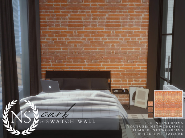 Sims 4 — Curb Brick Walls - Networksims by networksims — Detailed brick walls in 3 colour swatches.