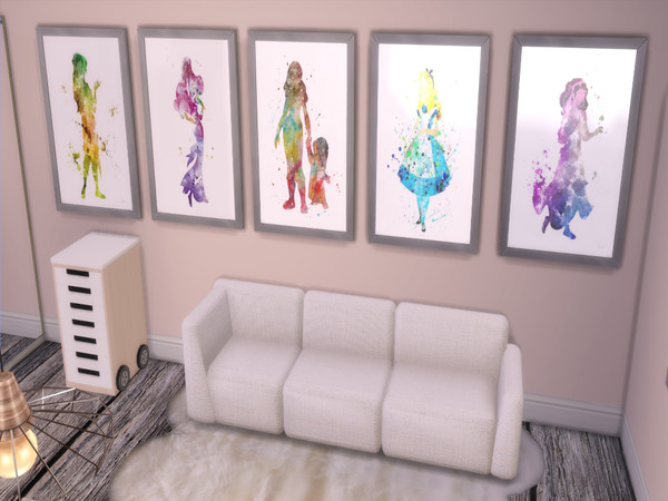 Sims 4 — DisneyWallArt-WomenOfDisney2 by WBri98 — Watercolor paintings, Hope you enjoy !!