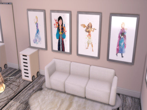 Sims 4 — DisneyWallArt-WomenOfDisney3 by WBri98 — Watercolor paintings, Hope you enjoy !!