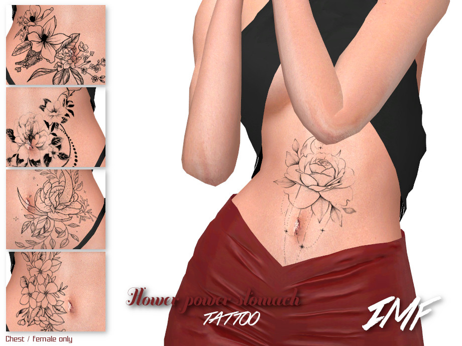 The Sims Resource - IMF Tattoo Flower Power Stomach